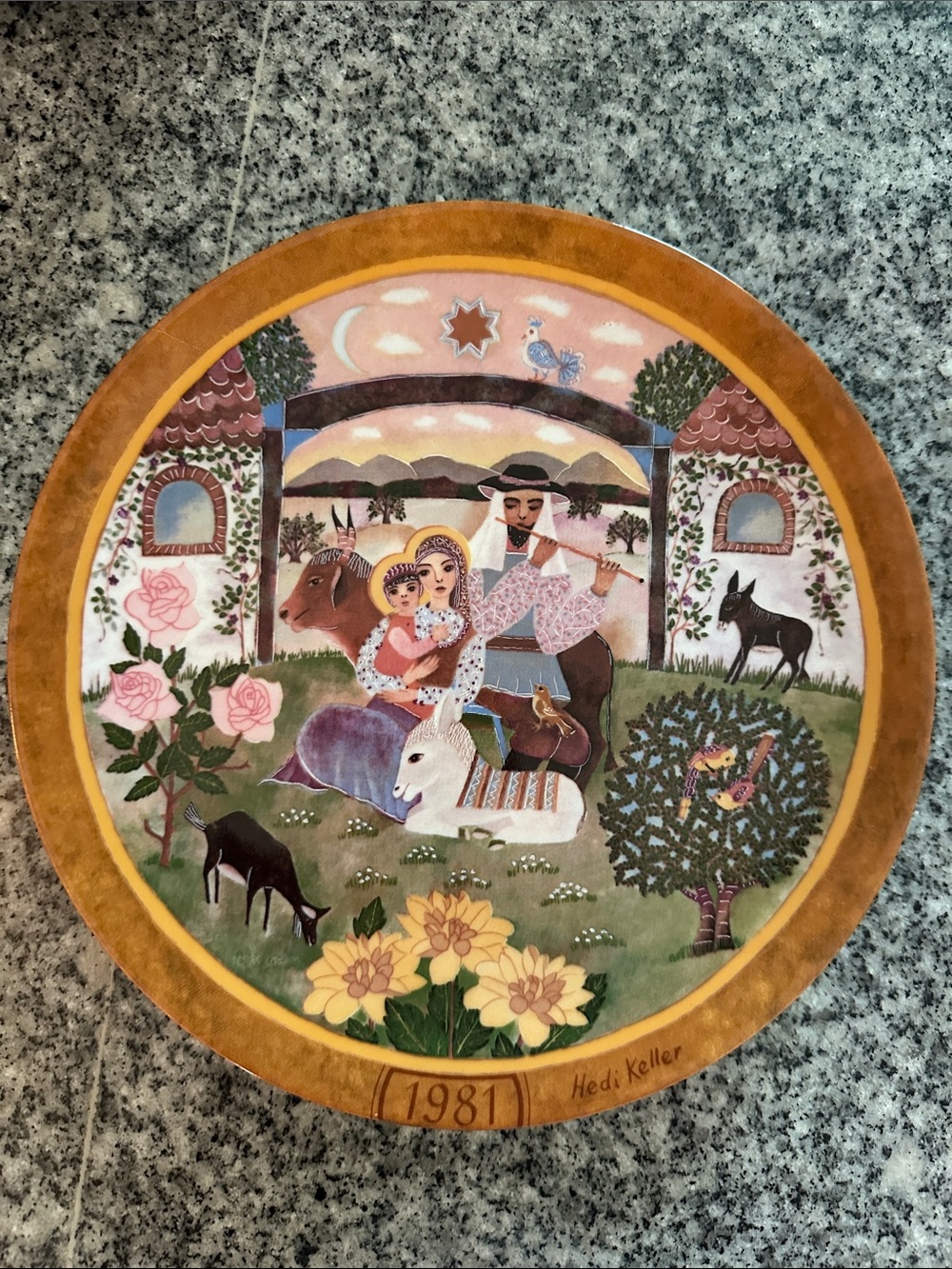 Hedi Keller 1981 Decorative Holiday Wall Plate - Pink and Gold